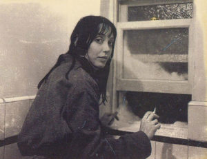 Shelley Duvall durante le riprese di Shining, in una foto di Stanley Kubrick