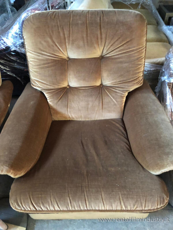 Divano in tessuto marrone anni '70 con 2 poltrone - immagine 2