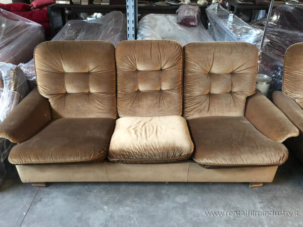Divano in tessuto marrone anni '70 con 2 poltrone - immagine 3